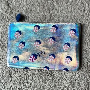 Ipsy Iridescent Bag with Pink and Blue Umbrella Design